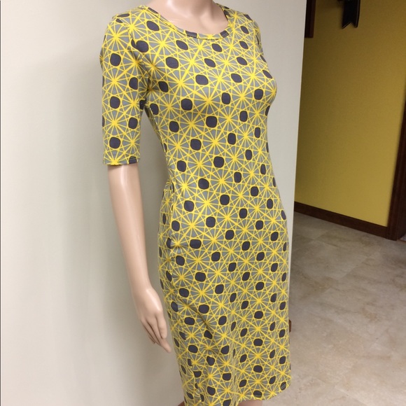 LulaRoe Yellow and Gray Knit Dress LAST CHANCE - Picture 2 of 5